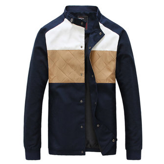 Spring Jacket Mens Stand Collar Contrast Blue Jackets - US$29.98